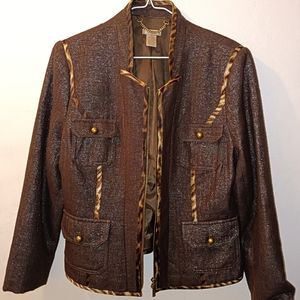 CACHE JACKET- Brown Shimmer/Gold Detail- Zip+Front- Women's Size 12- EUC